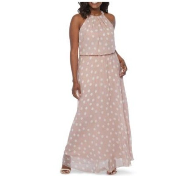 Premier Amour Womens Pleated Blouson Maxi Dress Pink Polka Dot 4 New - Picture 1 of 4